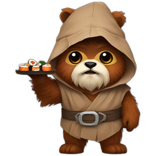 ewok with sushi in hand emoji