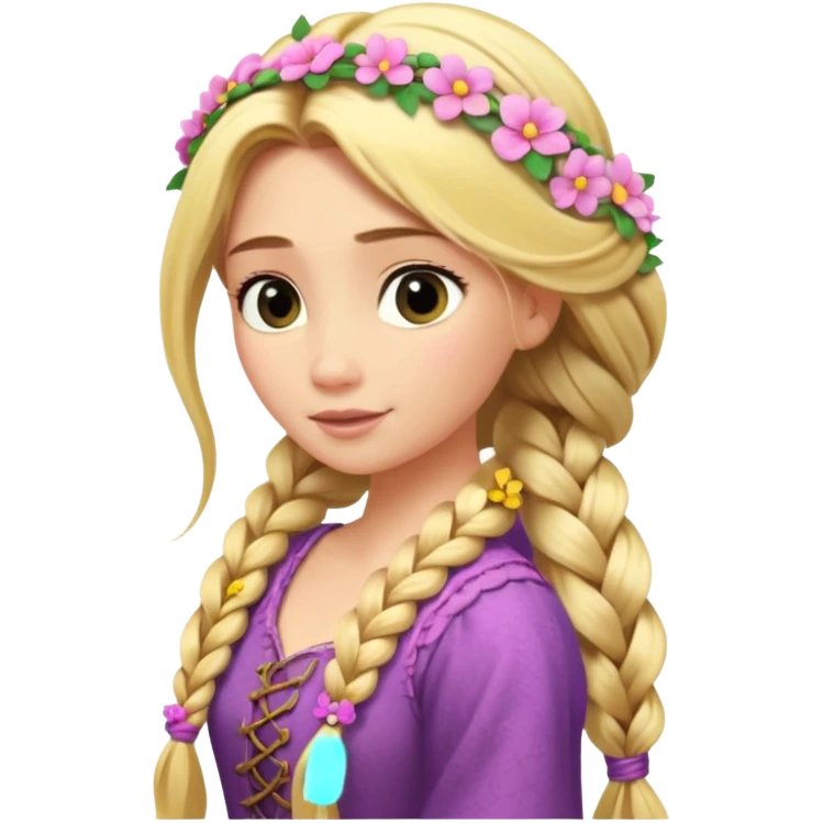 Rapunzels braided hair with flowers in braid emoji