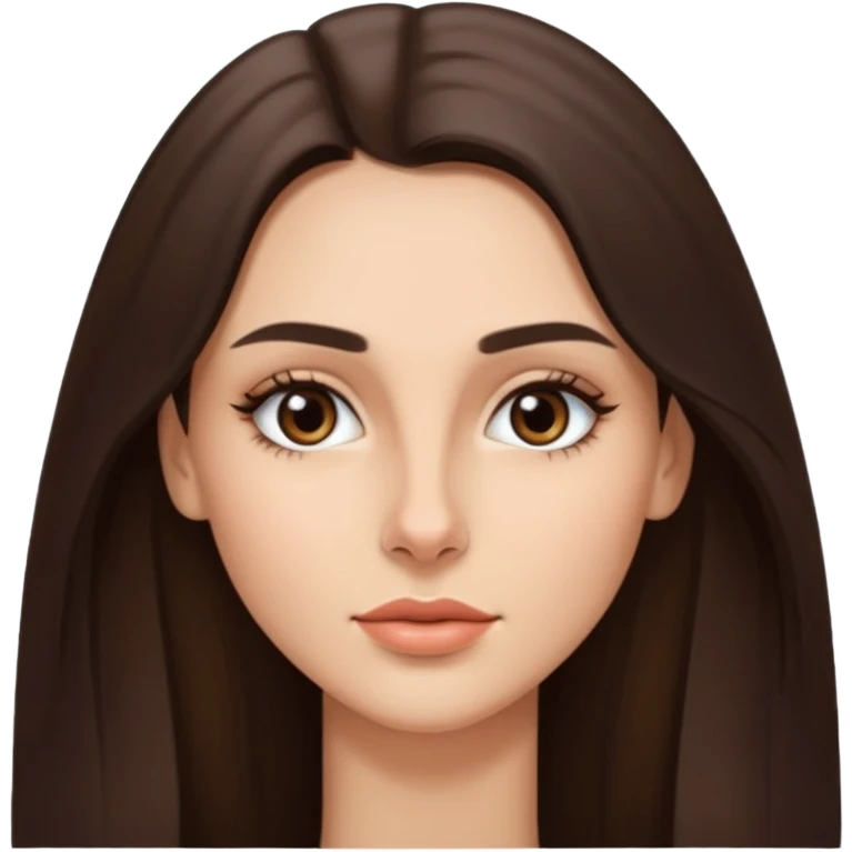 a brunette with thin nose almost sharp jaw line perfect eye brows and long hair slightly wheatish tone emoji
