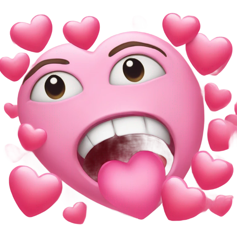 A crying face emoji with big, heart-shaped eyes and a hand covering the mouth. There are pink heart emojis floating around it, adding to the emotional expression. emoji