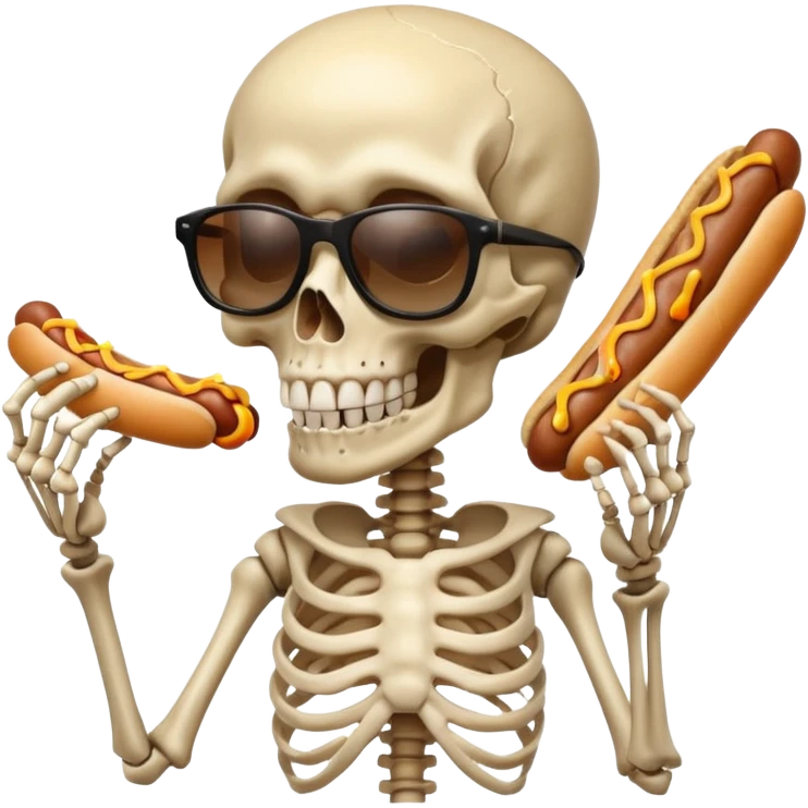 skeleton funky hair eating single hot dog emoji