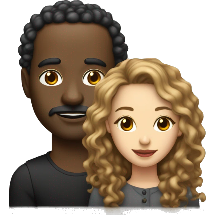 Light skin girl with long curly brown hair with red at the bottom and a black bald man with a bread and mustache emoji
