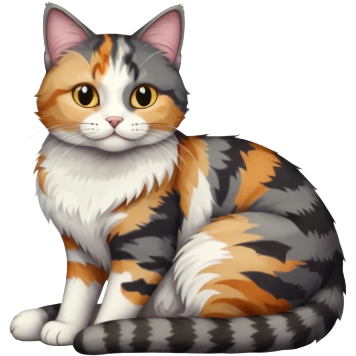 full body colourful light patched calico + white tabby cat cuddling a big dark grey and white tabby cat  emoji