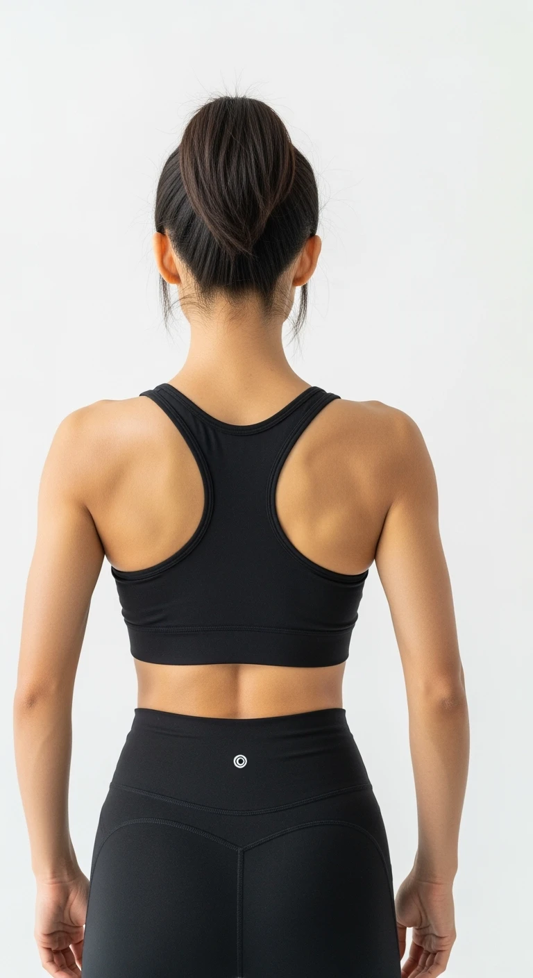 donna fitness di spalle con spina dorsale in evidenza, sfondo bianco emoji