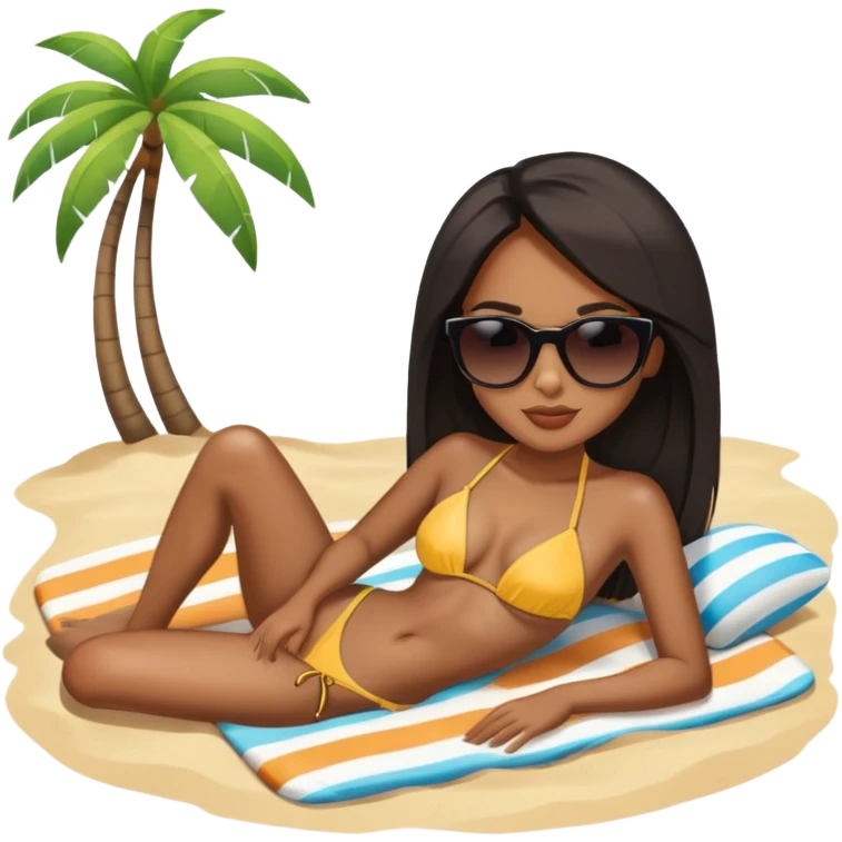 Black woman with straight hair lying on beach wearing sunglasses and a bikini emoji