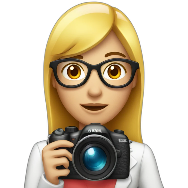 chica periodista con camara de fotos emoji
