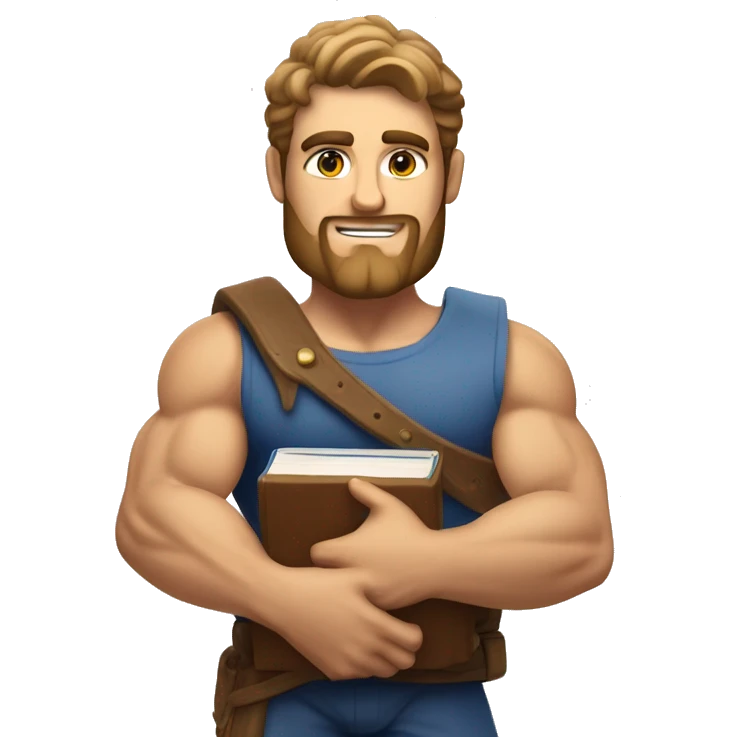 A muscular Greek-status chad holding a book in his hands. emoji