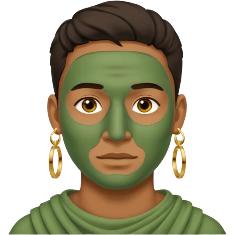 green clay mask man with earrings emoji
