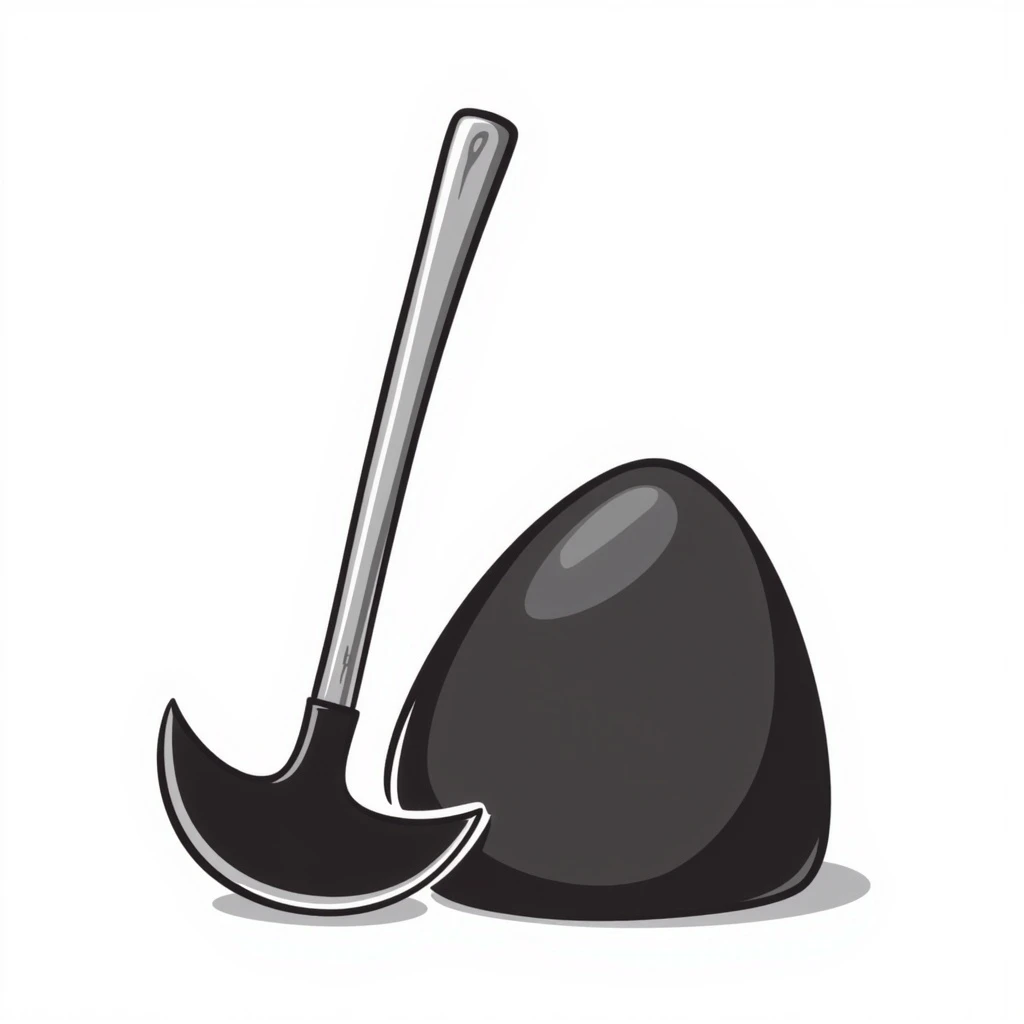 A black and white doodle of a pickaxe emoji