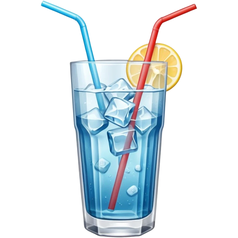 a cold drink in a glass with ice cubes and a straw emoji