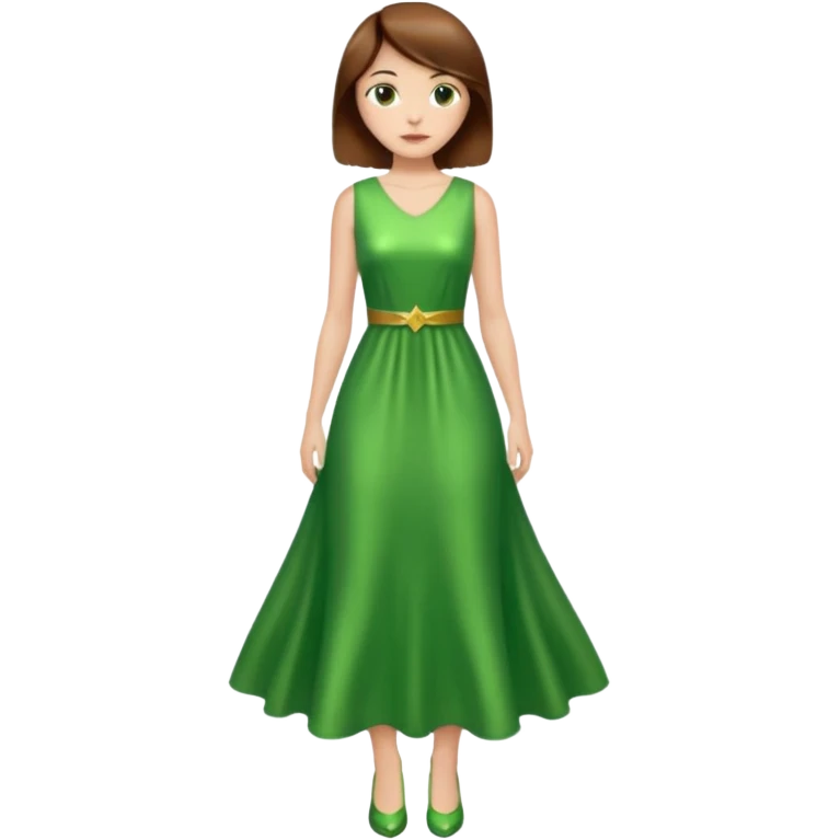 woman lshort brown hair green shiney long dress full body emoji