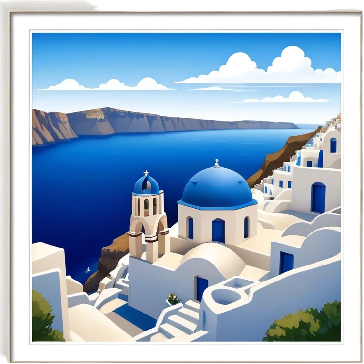 Cinematic Realistic Santorini Caldera Landscape Emoji, depicted with dramatic white‚Äêwashed cliffs overlooking a deep blue sea rendered with crisp textures and radiant lighting. emoji