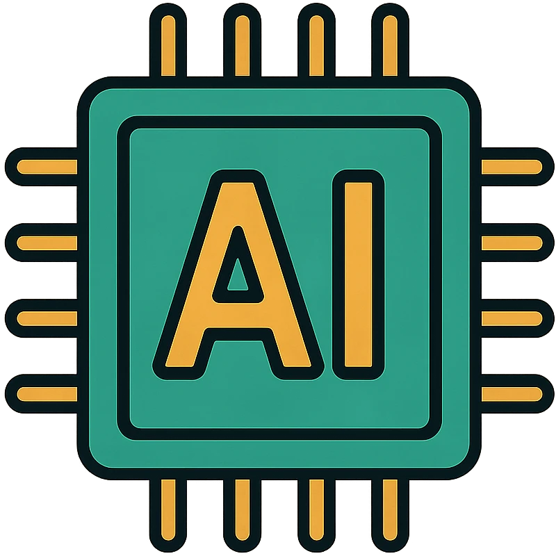 artificial intelligence, computer chip, green and gold, stylized, clean design emoji