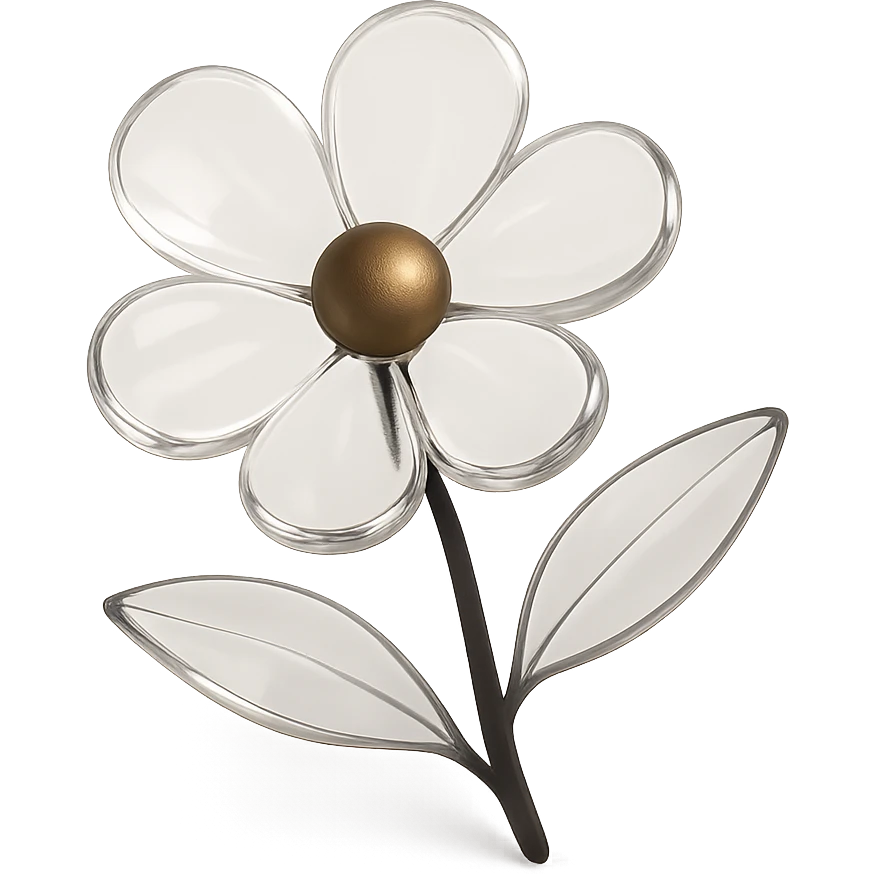 transparent flower, shiny and translucent glass style emoji