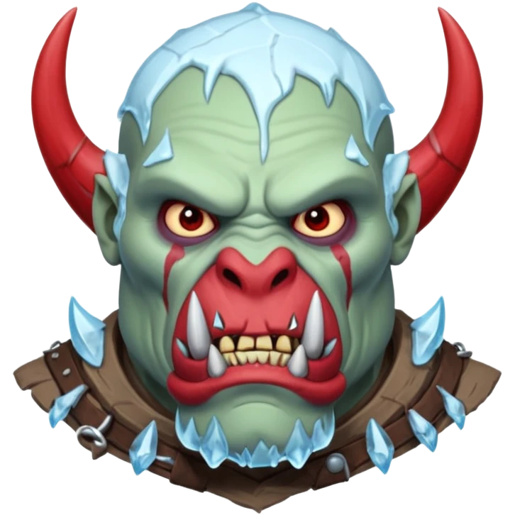 Fantasy orc emoji portrait, tusks covered with ice and crimson frost cracks, cold predator expression, winter hunt atmosphere, minimal clean emoji design, male/female variant
 emoji