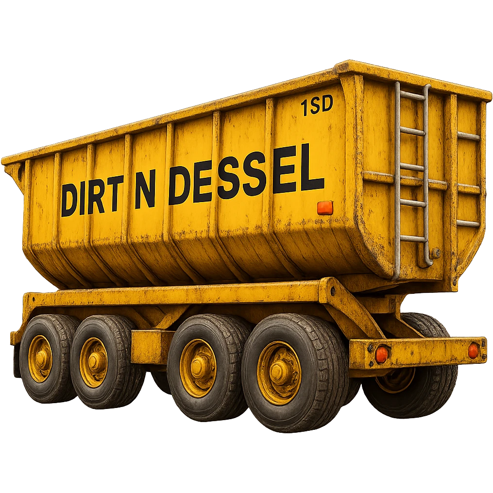 Make the dump end trailer more detailed while keeping the words 'Dirt n Diesel' visible. Preserve the emoji style look and feel. Remove the background. emoji