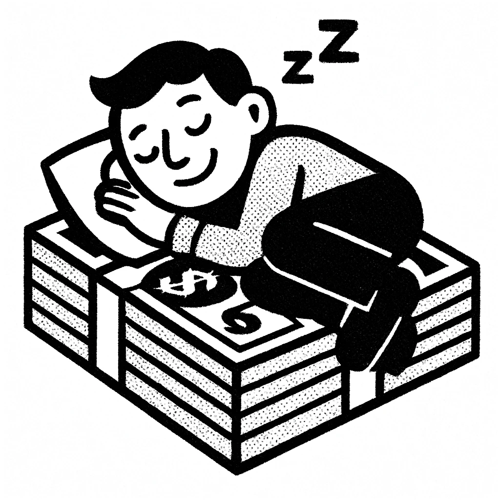 happy person napping on mattress of money emoji