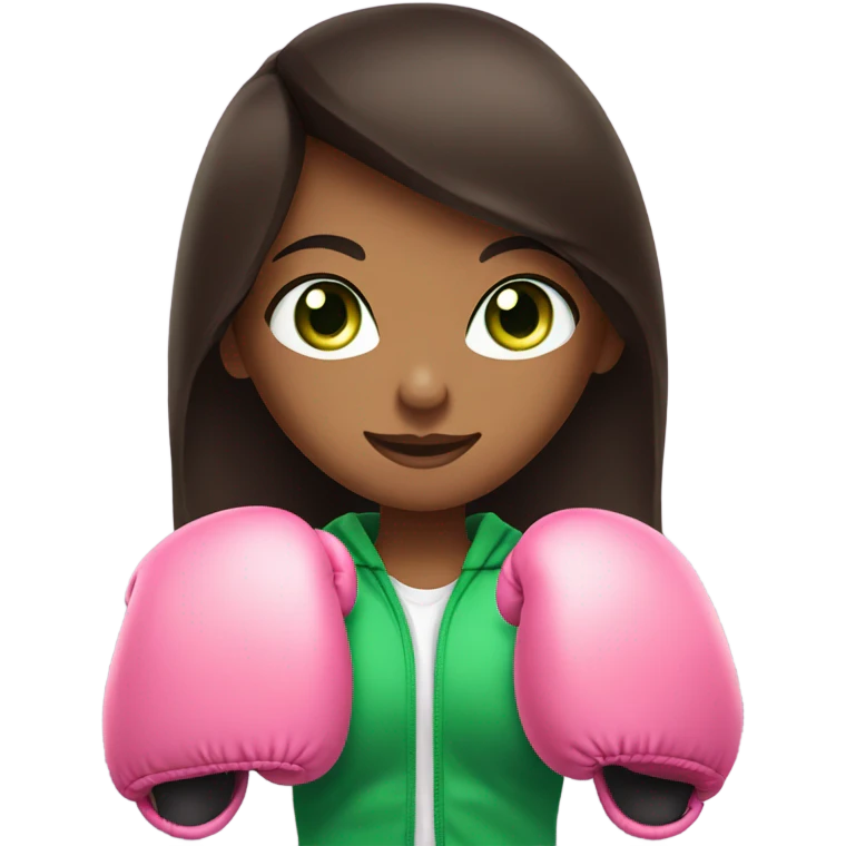 dark brown long hair girl green eyes with pink boxing gloves  emoji