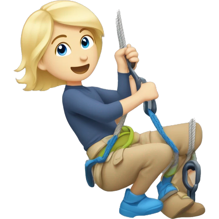 Blonde hair blue eyed boy climbing with a mixed girl belaying him emoji