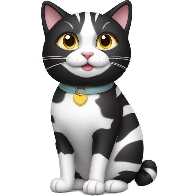 black & white cat with stripes female happy full body emoji