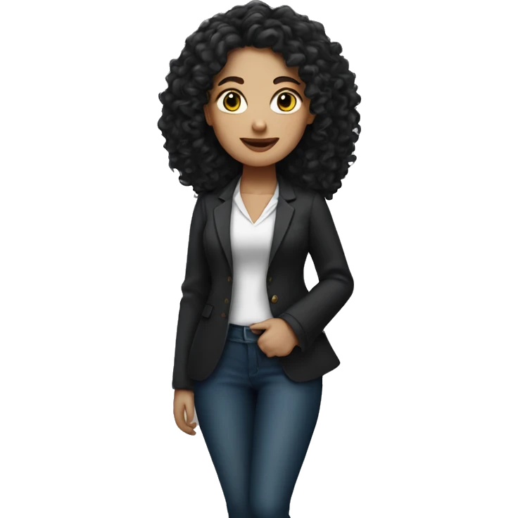White girl with black curly long hair in wearing blazer emoji