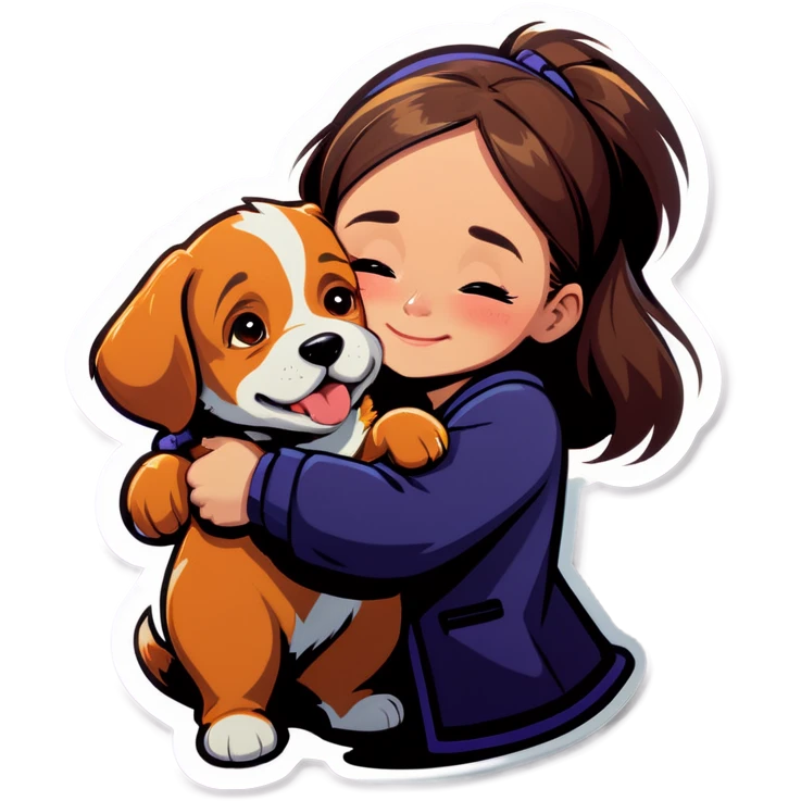 A girl hugging dog emoji