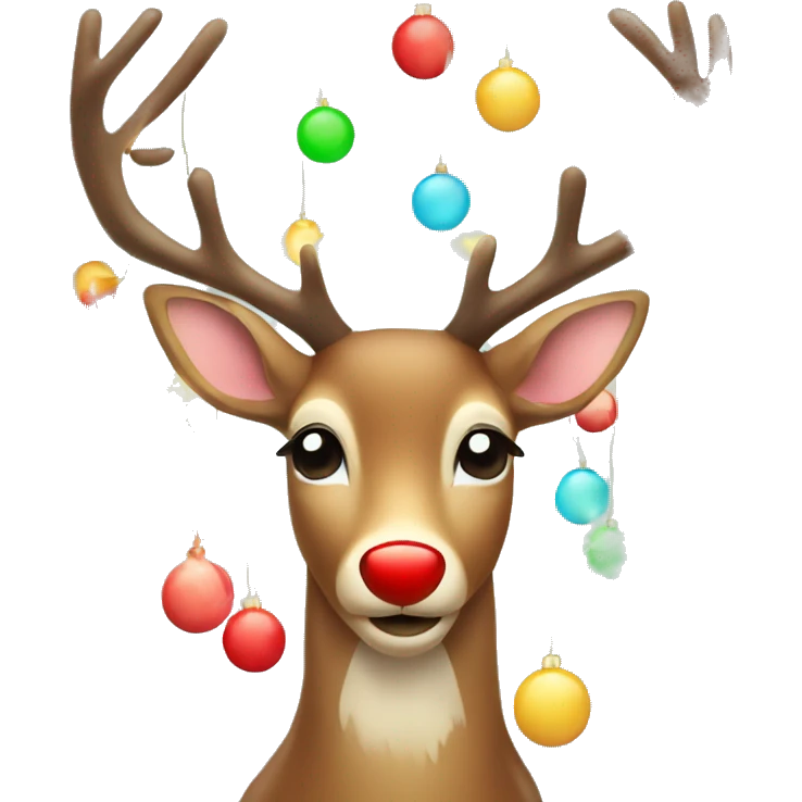 Christmas deer with red nose and christmas lights. emoji