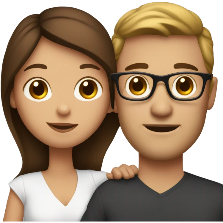 A white couple with brown hair. The main is wearing glasses with his arm around the wife. And the wife is holding a baby girl emoji