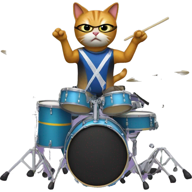 cat dressed as the drummer in weezer emoji
