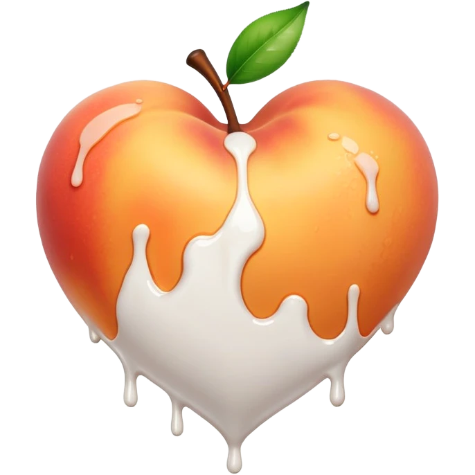 A heart shaped peach covered in dripping white paint emoji