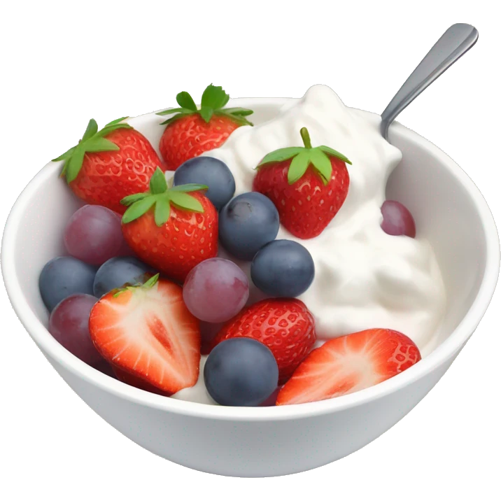 fruit yogurt bowl with strawberries and grapes emoji
