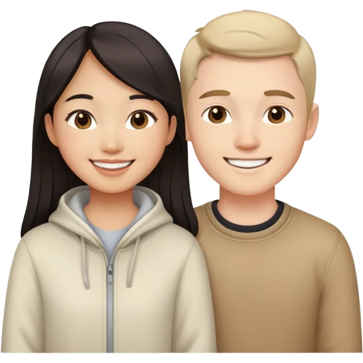 Asian girl and white boy couple emoji