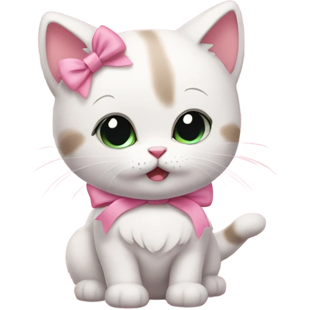 cute kitty wearing pink bow with blushing cheeks emoji