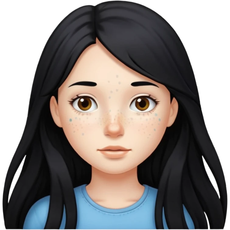 Girl with long black hair and fair skin with freckles emoji