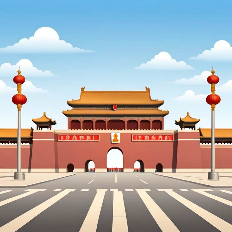 Tiananmen Square in Beijing with traditional Chinese architecture gate, sunny day, travel landmark illustration emoji