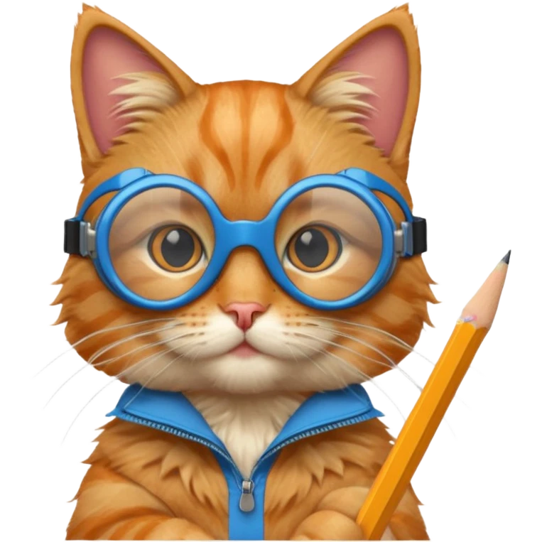 cat with pencil with blue goggles emoji
