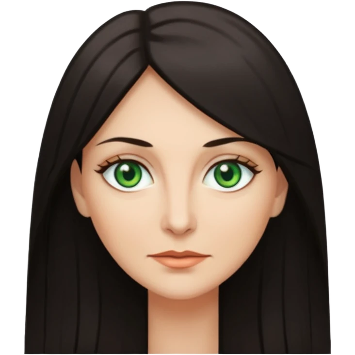 middle age woman with green eyes and long straight dark ash hair emoji