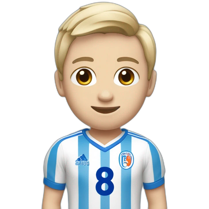 Jeune footballeur avec le numero 8 de couleur  de bleu et peau blanche emoji