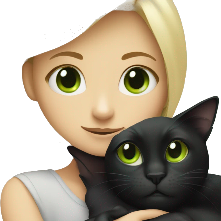 Blonde girl with green eyes hug black cat emoji