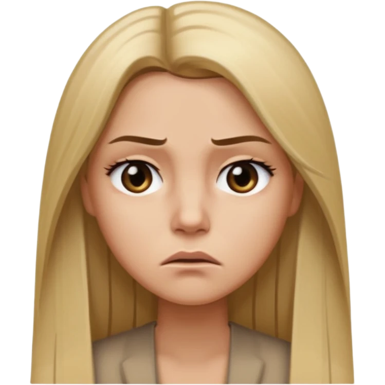 Mujer color de piel moreno claro, con cabello rubio largo, lacio y suelto, ojos negros, molesta  emoji