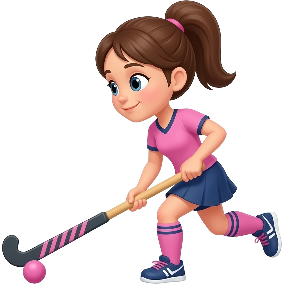 cartoon girl field hockey player playing hockey wearing pink facing the other way emoji