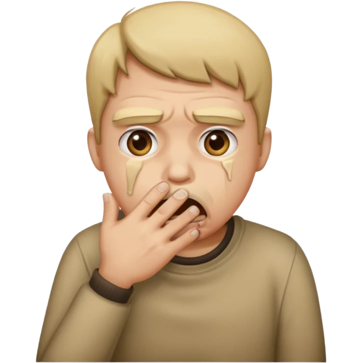 Disgust - strong feeling of revulsion or aversion -  about to vomit. hand over mouth emoji