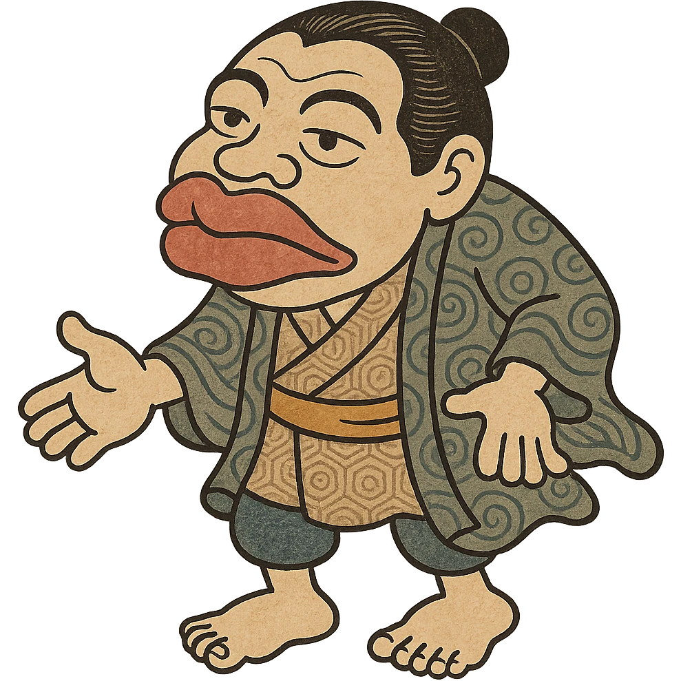 human with big lips, hands, and feet in ukiyo-e style emoji