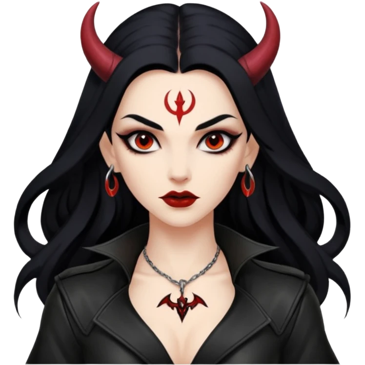 Lilith symbol seductress evil brow haired sexy succubus woman with leather on emoji