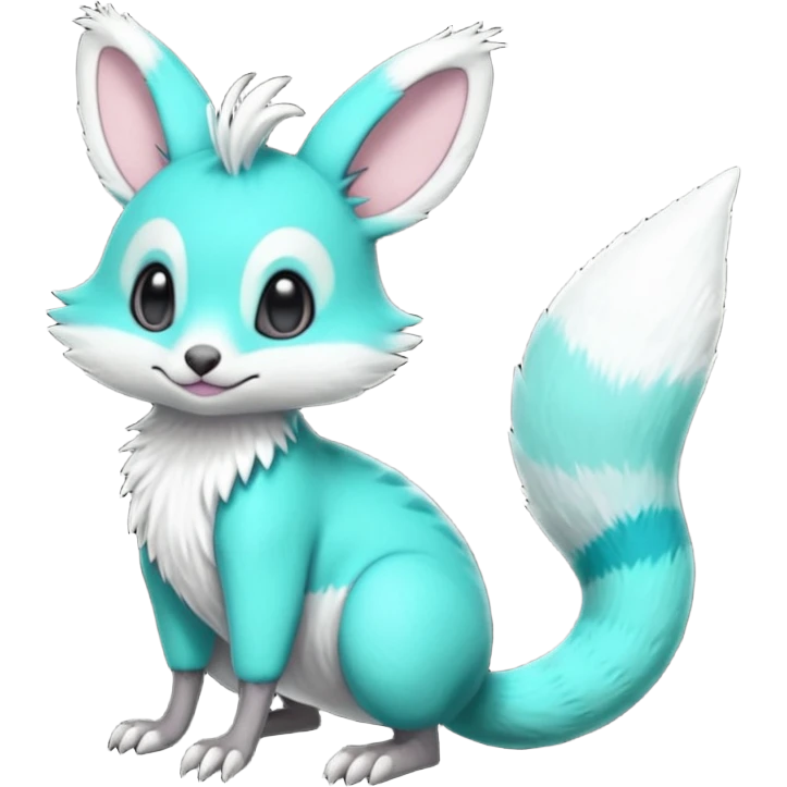 Iridescent Neon Green-Cyan Minccino-Emolga-Numbat-Sergal-fusion-hybrid-animal-creature, full body emoji