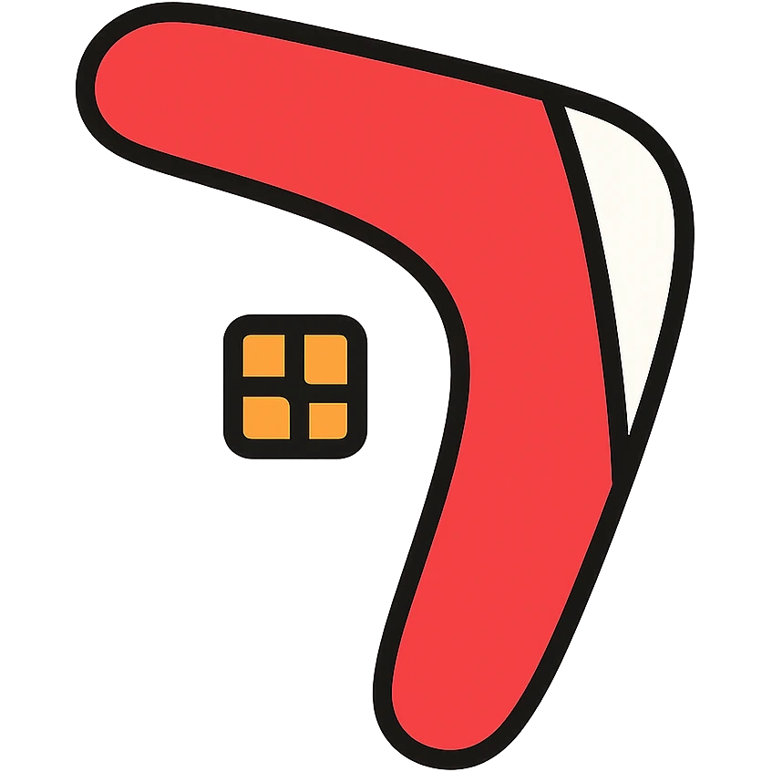playful outlined icon of a red and white boomerang, Microsoft Power Pages logo subtly integrated, clean look emoji