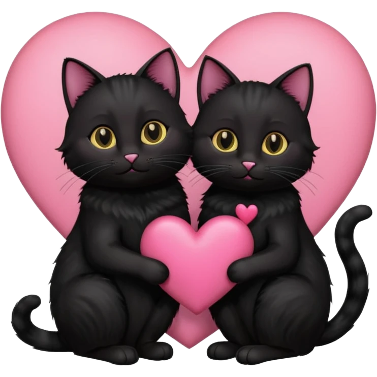 two black cats love, pink heart emoji
