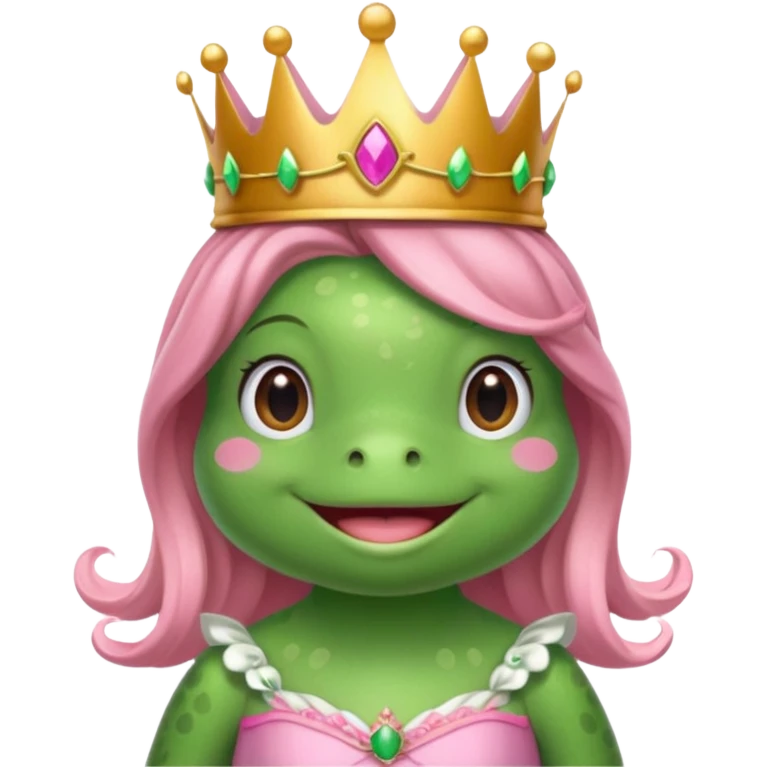 frog with with a crown pink bow and pink princess dress emoji