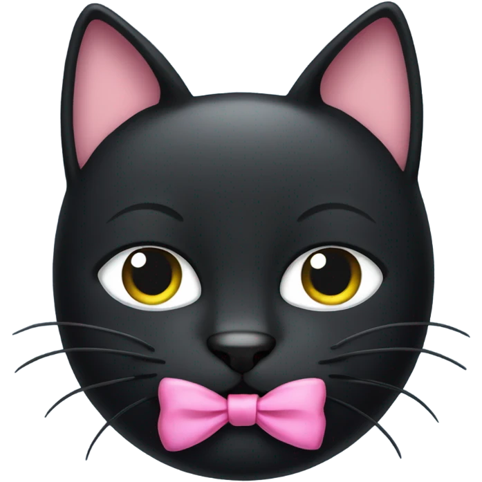 black cat with a pink ribbon on his right ear. emoji