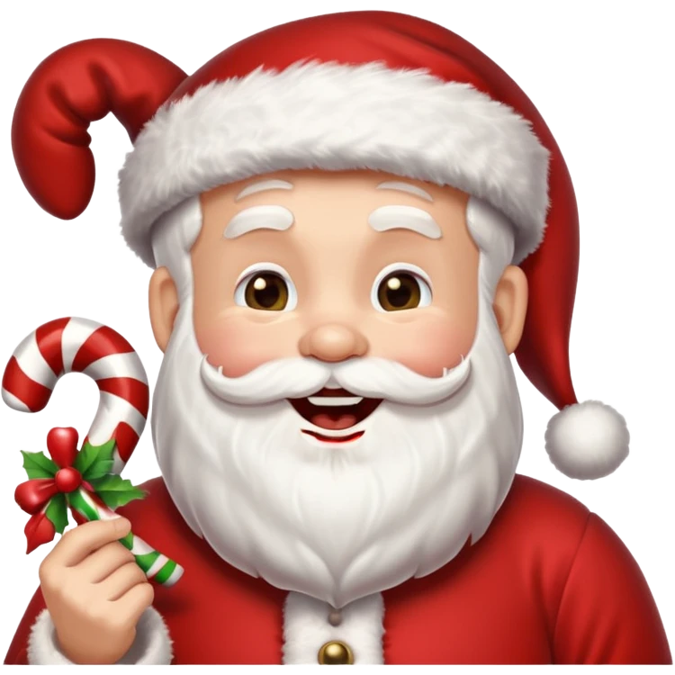 Santa Claus laughing and holding a cane. emoji